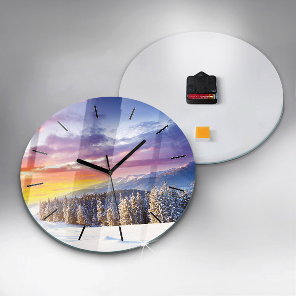 Horloge ronde 'Paysage de montagne d''hiver'