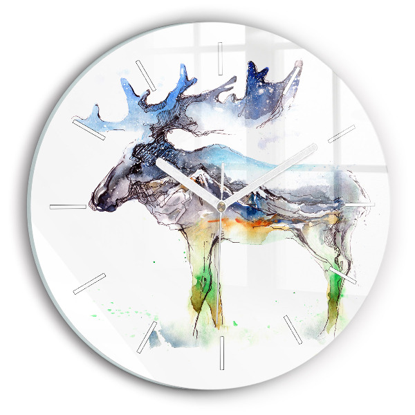 Horloge ronde 'Paysage d''élans et de montagnes'