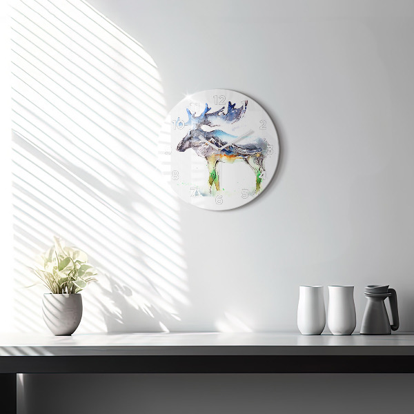 Horloge ronde 'Paysage d''élans et de montagnes'