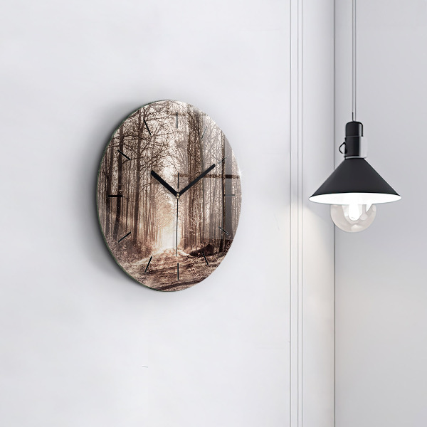 Horloge ronde Chemin forestier en sépia