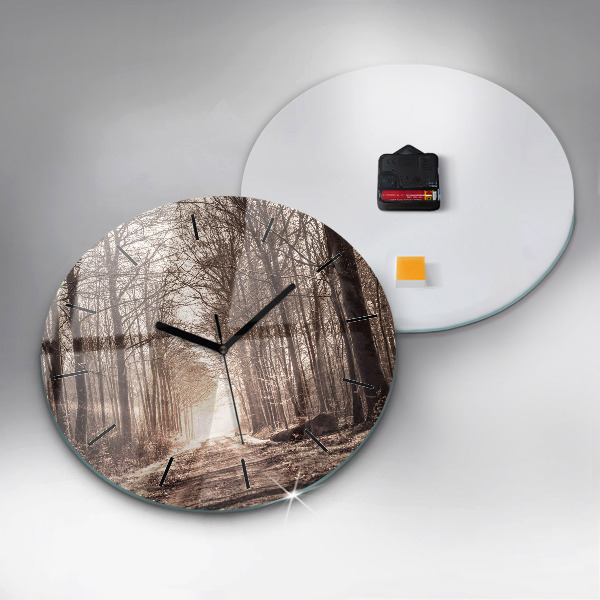 Horloge ronde Chemin forestier en sépia