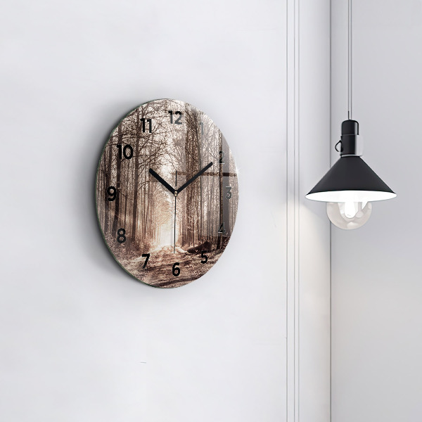 Horloge ronde Chemin forestier en sépia