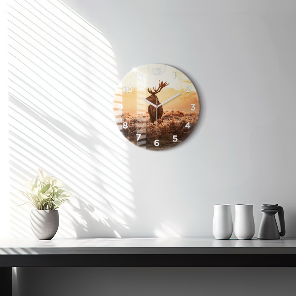 Horloge ronde Cerf au lever du soleil