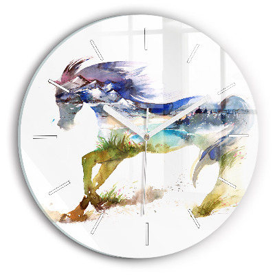 Horloge ronde Montagnes peintes et cheval