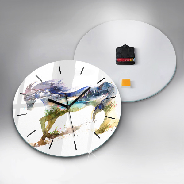 Horloge ronde Montagnes peintes et cheval