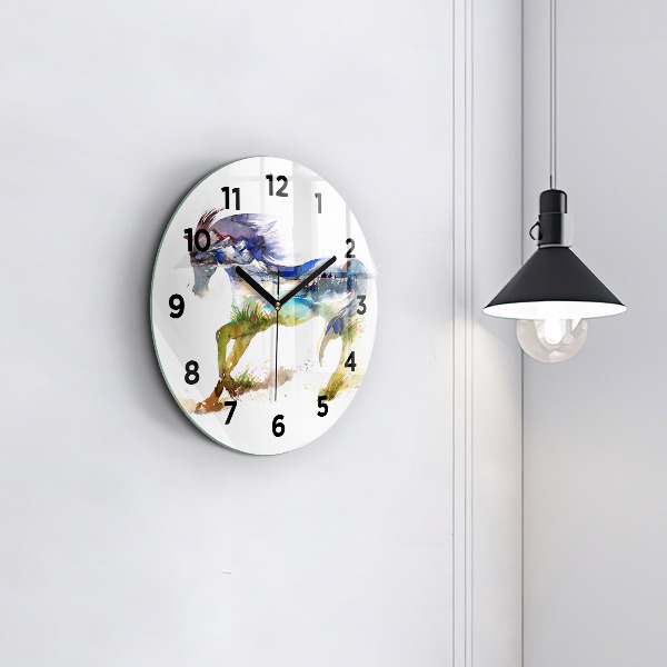Horloge ronde Montagnes peintes et cheval