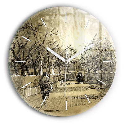 Horloge ronde Parc et arbres en sépia
