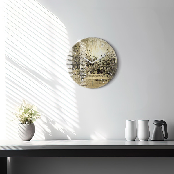 Horloge ronde Parc et arbres en sépia