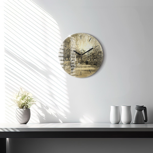 Horloge ronde Parc et arbres en sépia