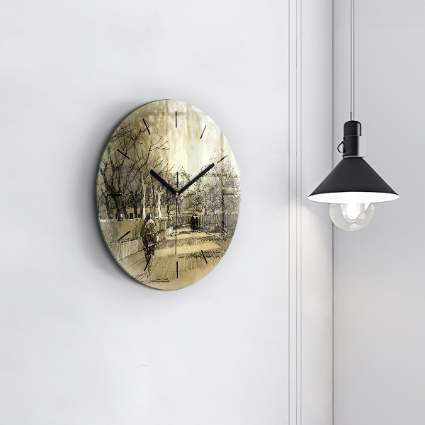 Horloge ronde Parc et arbres en sépia