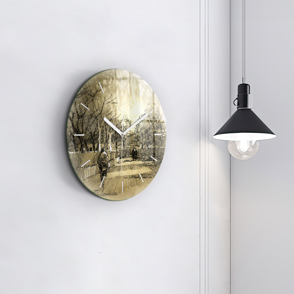 Horloge ronde Parc et arbres en sépia