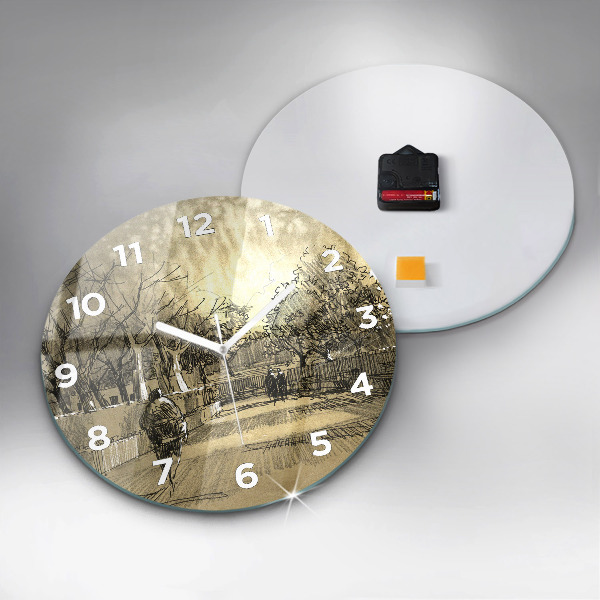 Horloge ronde Parc et arbres en sépia