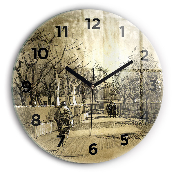 Horloge ronde Parc et arbres en sépia