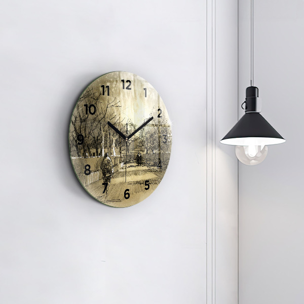 Horloge ronde Parc et arbres en sépia