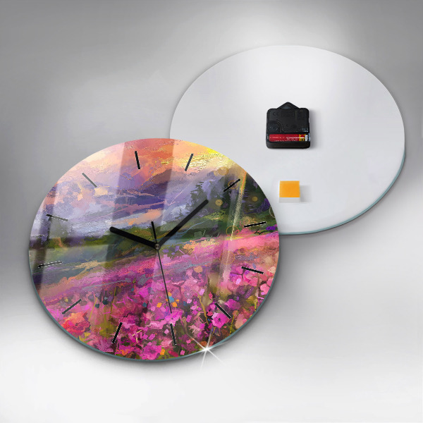 Horloge ronde Paysage de nature et de fleurs