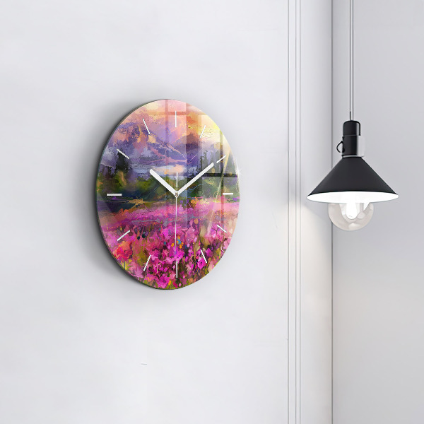 Horloge ronde Paysage de nature et de fleurs