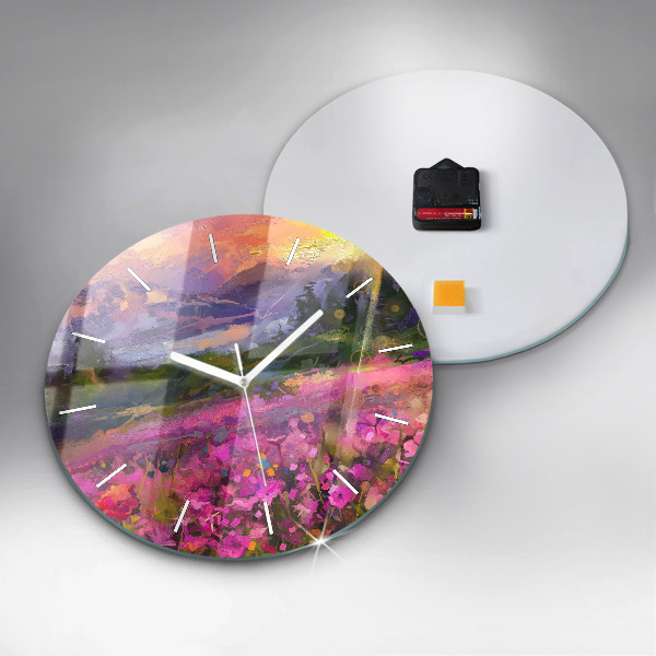 Horloge ronde Paysage de nature et de fleurs