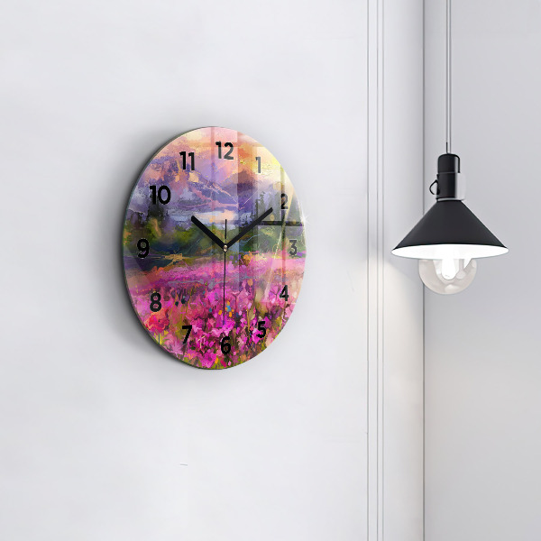 Horloge ronde Paysage de nature et de fleurs