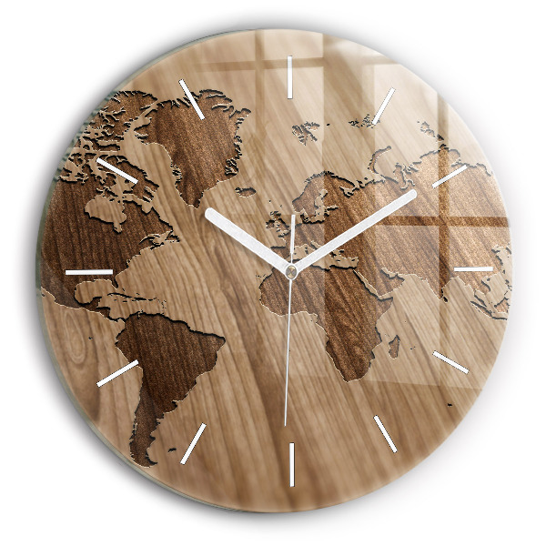 Pendule murale ronde Carte du monde sur bois
