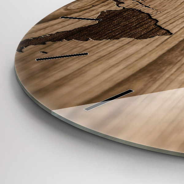 Pendule murale ronde Carte du monde sur bois