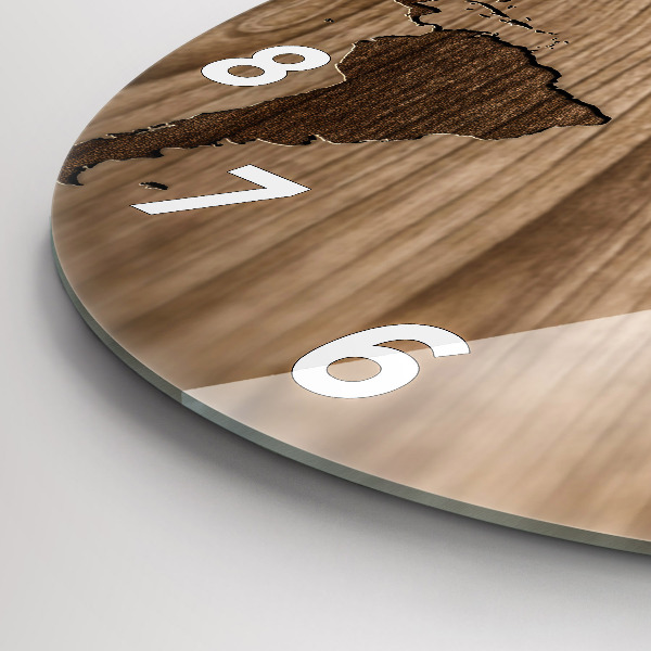 Pendule murale ronde Carte du monde sur bois