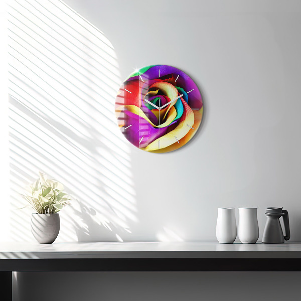 Pendule murale ronde Rose arc-en-ciel