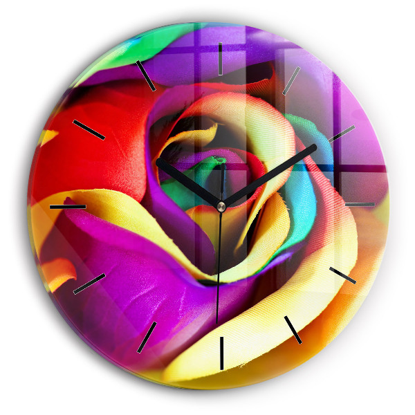 Pendule murale ronde Rose arc-en-ciel