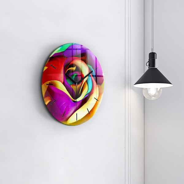 Pendule murale ronde Rose arc-en-ciel