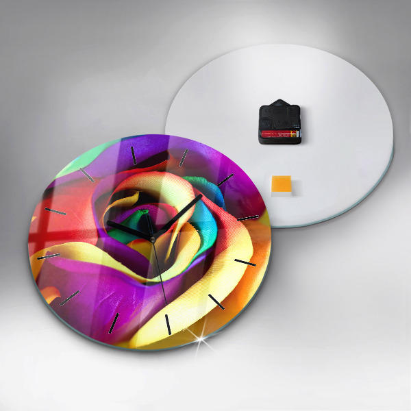 Pendule murale ronde Rose arc-en-ciel