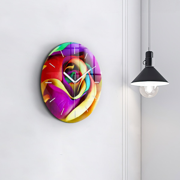 Pendule murale ronde Rose arc-en-ciel