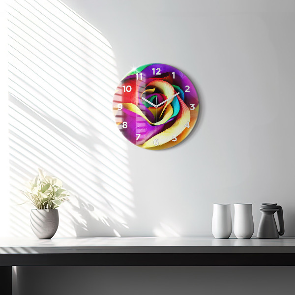 Pendule murale ronde Rose arc-en-ciel