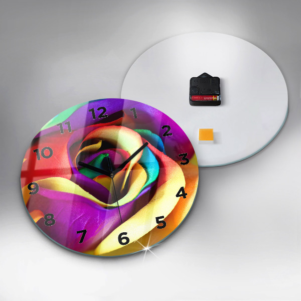 Pendule murale ronde Rose arc-en-ciel