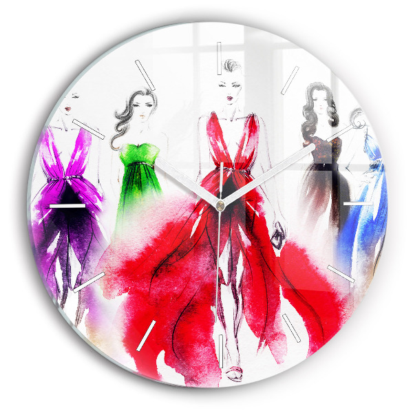 Pendule murale ronde Femmes en robes colorées