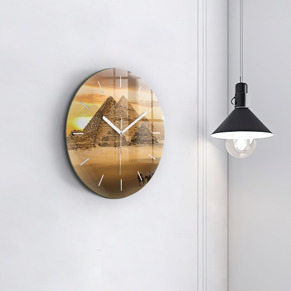 Horloge ronde Pyramides et coucher de soleil