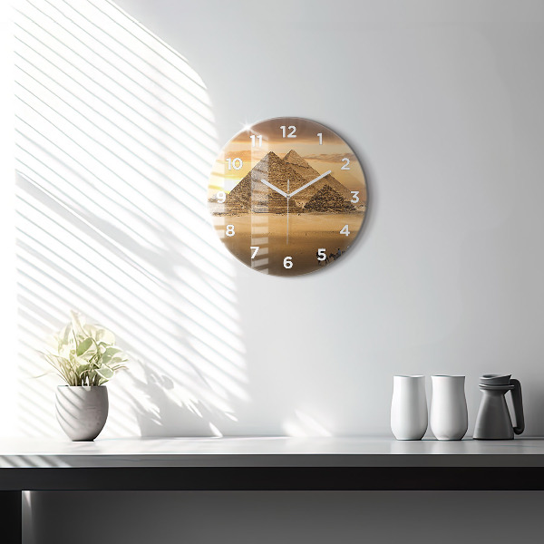 Horloge ronde Pyramides et coucher de soleil