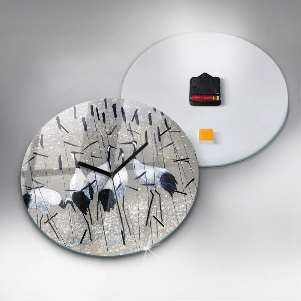 Pendule murale ronde Grues dans les roseaux