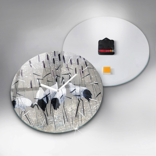 Pendule murale ronde Grues dans les roseaux