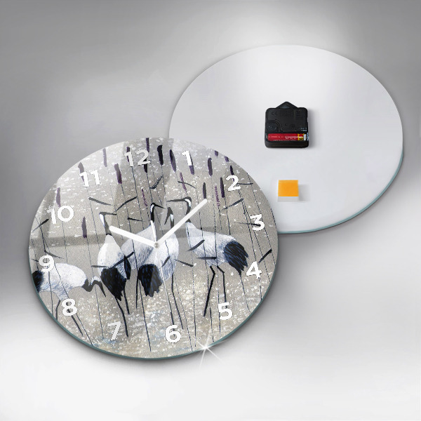 Pendule murale ronde Grues dans les roseaux