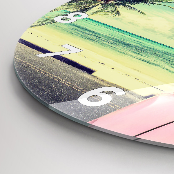 Pendule murale ronde Voiture avec planche de surf