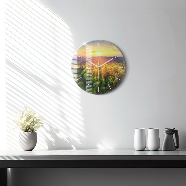 Pendule murale ronde Coucher de soleil sur les collines