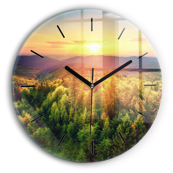 Pendule murale ronde Coucher de soleil sur les collines