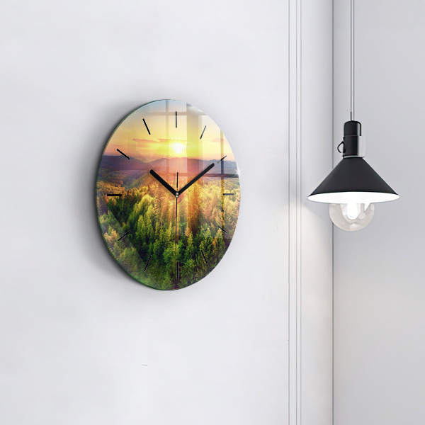 Pendule murale ronde Coucher de soleil sur les collines
