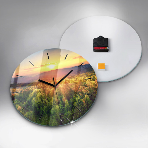 Pendule murale ronde Coucher de soleil sur les collines