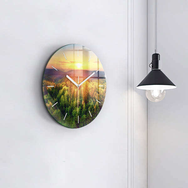 Pendule murale ronde Coucher de soleil sur les collines