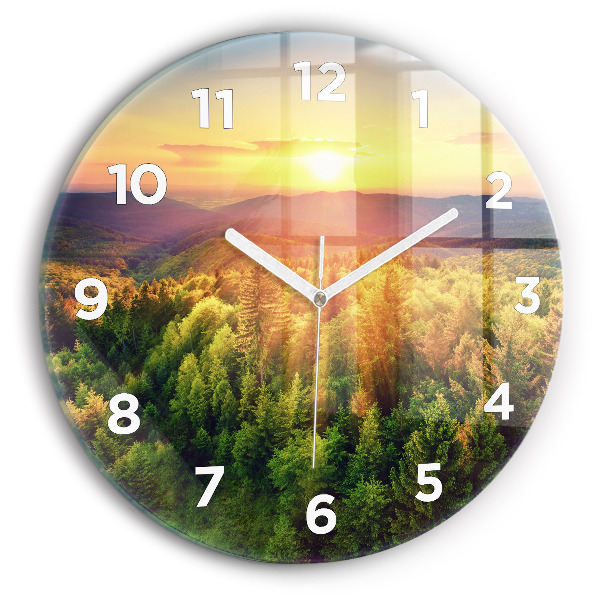 Pendule murale ronde Coucher de soleil sur les collines