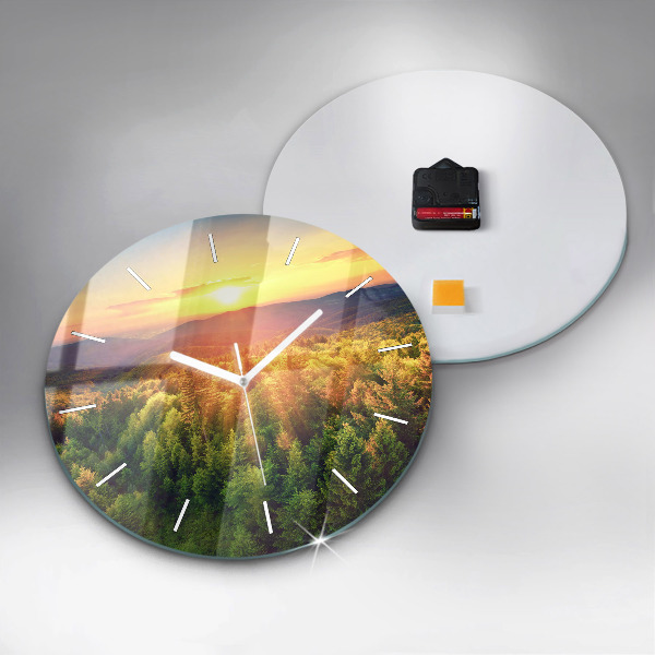 Pendule murale ronde Coucher de soleil sur les collines