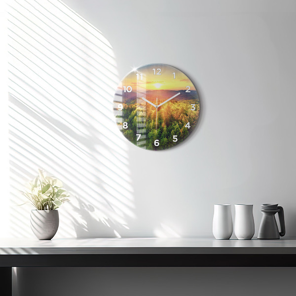 Pendule murale ronde Coucher de soleil sur les collines