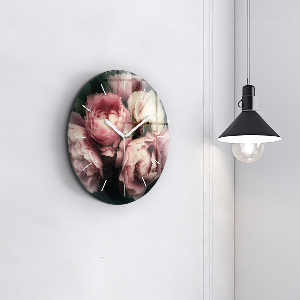 Pendule murale ronde Bouquet de roses roses