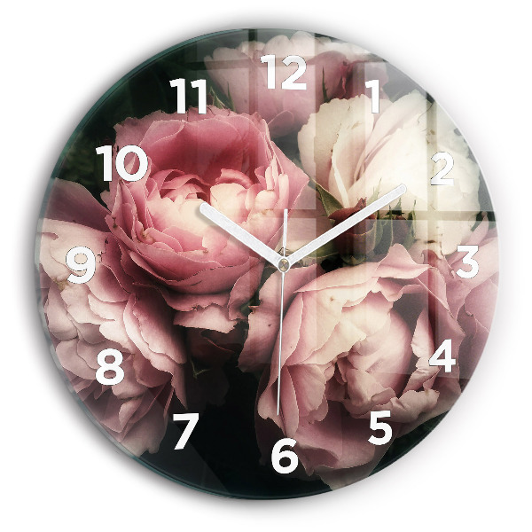 Pendule murale ronde Bouquet de roses roses