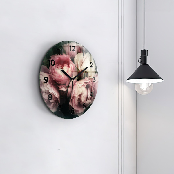 Pendule murale ronde Bouquet de roses roses